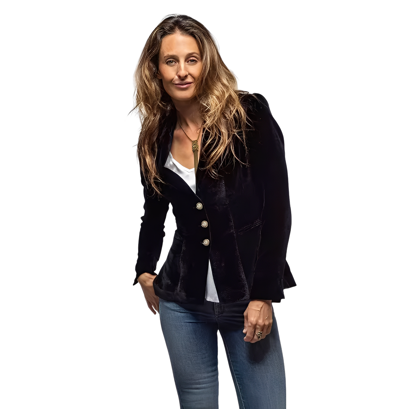 Martha - Blazer clásico con cuello con solapa de terciopelo para mujer