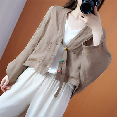 Shelia - Cardigan corto holgada con bolsillos