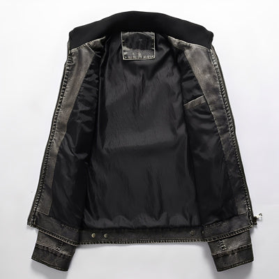 Kevin - Clásica Chaqueta de Cuero con Bolsillos para Hombres