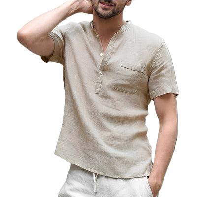 Alton - Camisa casual de manga corta de lino para hombres
