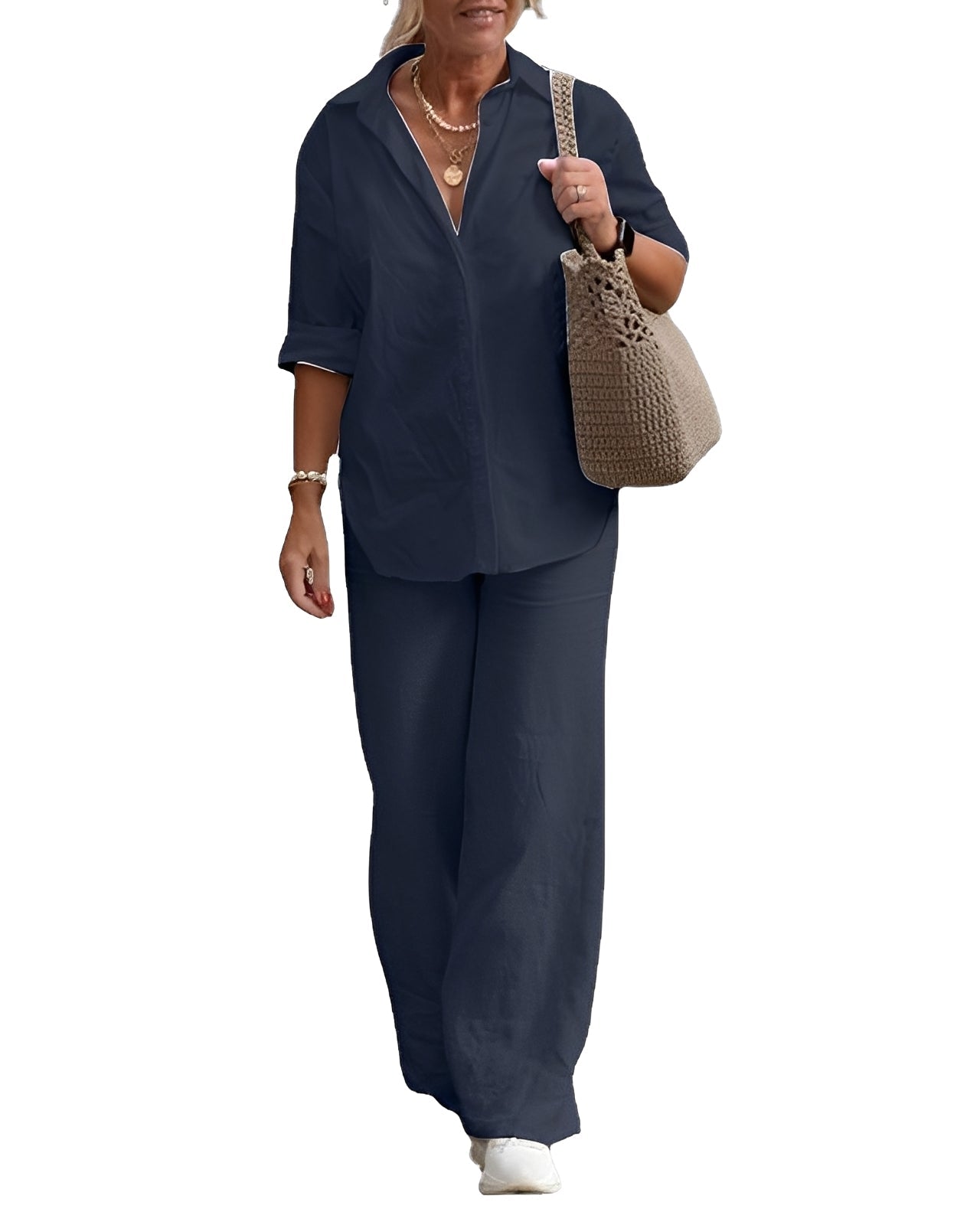 Earleen - Cómodo traje de dos piezas de lino para mujeres