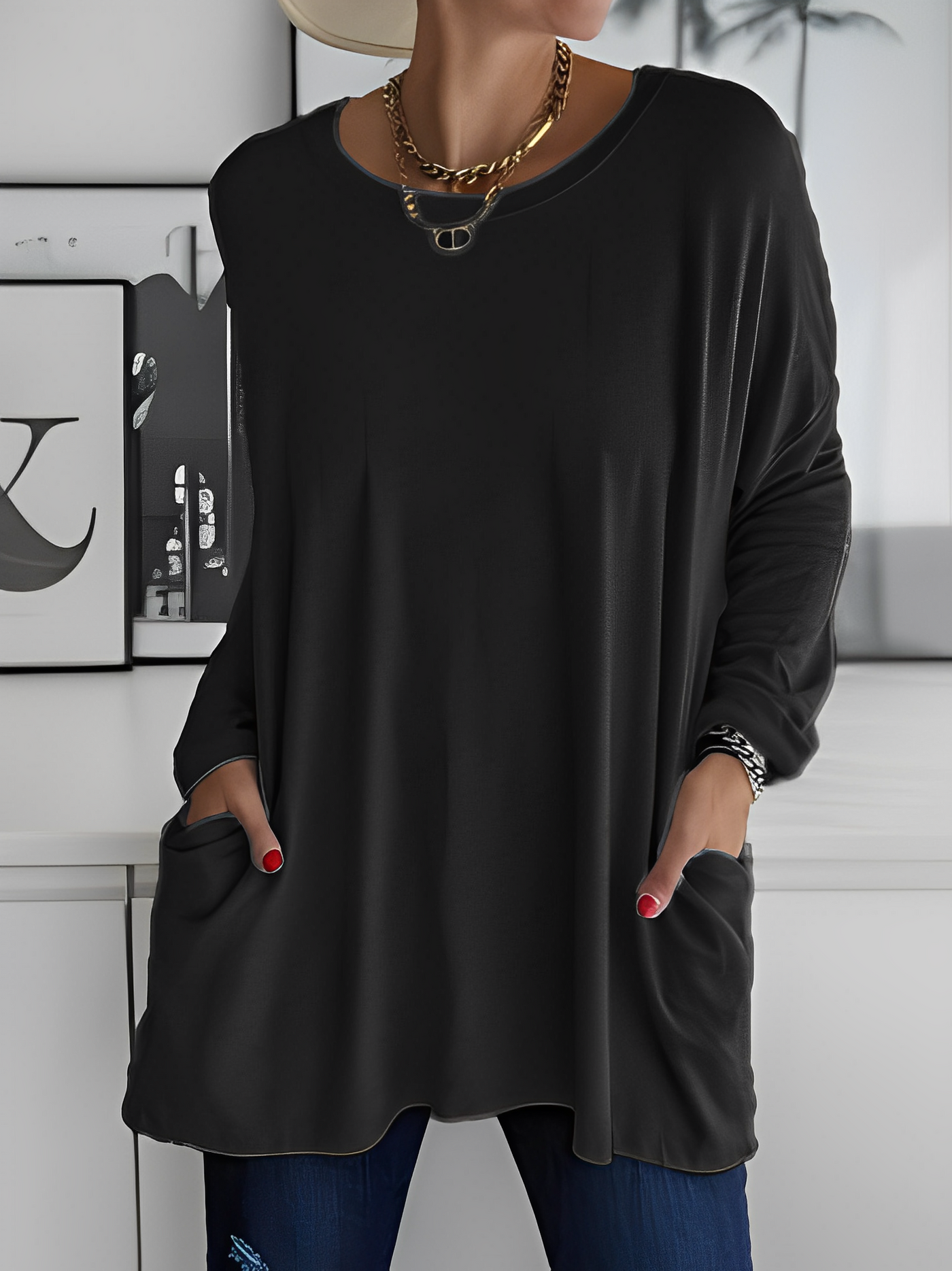Leola - Suéter casual con bolsillos para mujer