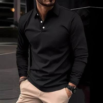 Dudley - Camisa Polo Casual de Manga Larga con Botones para Hombres