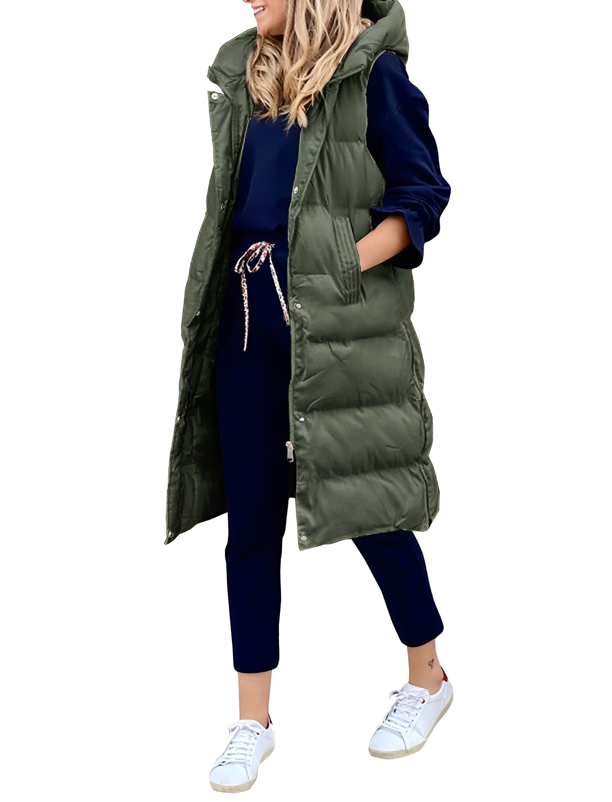 Amilia - Elegante, sin mangas, largo chaleco-abrigo para mujeres