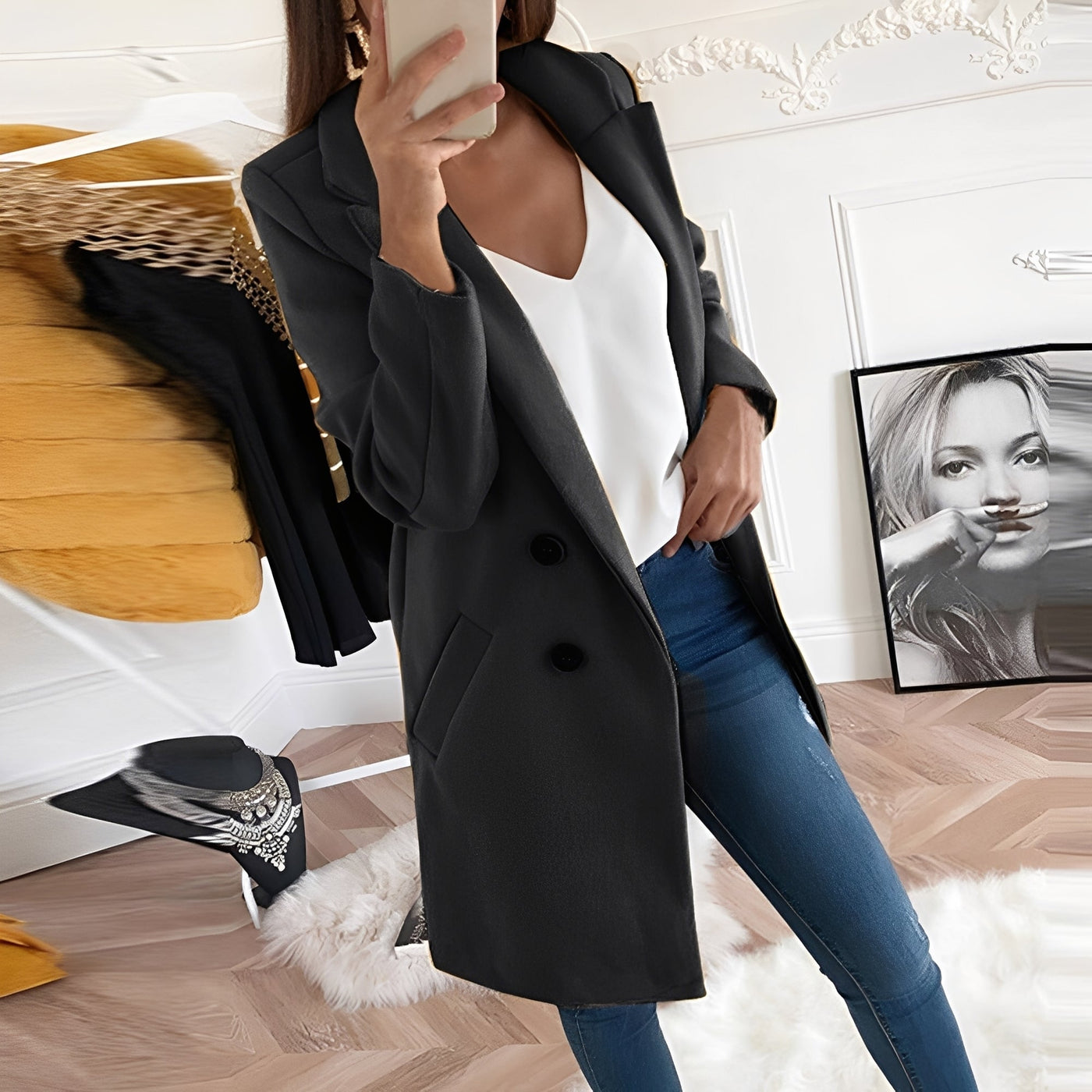 Tiffani - Elegante largo abrigo de lana para mujeres