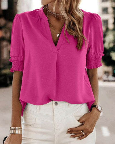 Sophia – Blusa con Cuello en V y Mangas Cortas