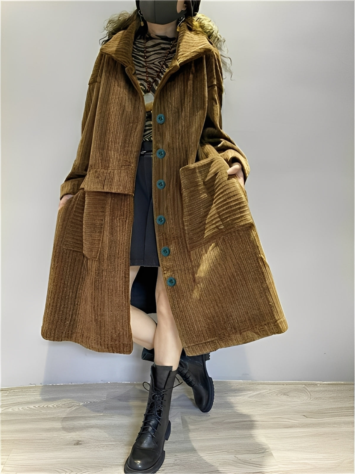 Alethea - Casual larga chaqueta de pana con bolsillos para mujeres