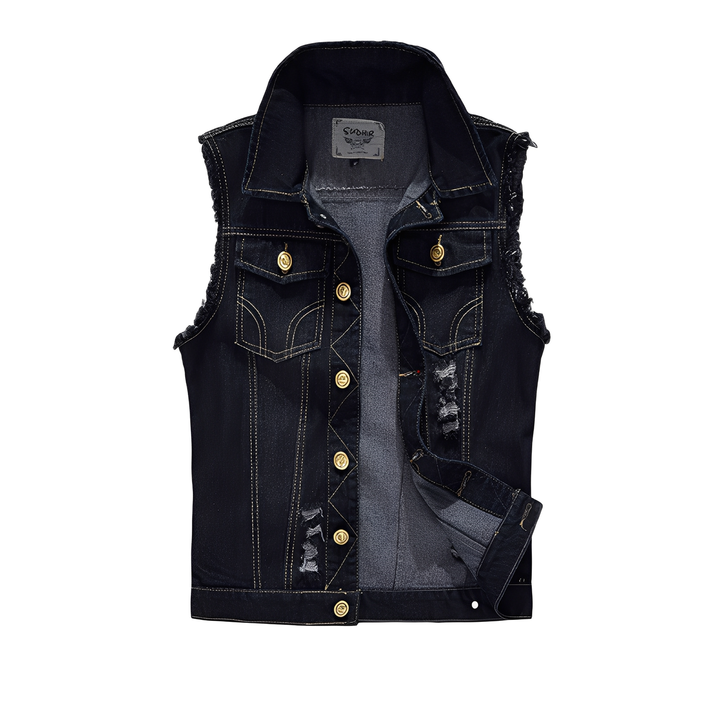 Morley - Chaleco retro de jeans con bolsillos para hombres
