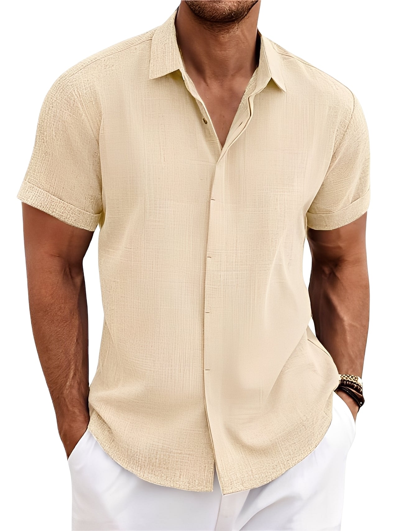 Caelum - Camisa casual sencilla de manga corta para hombres
