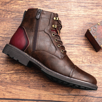 Louis - Botas retro de cuero con cremallera para hombres