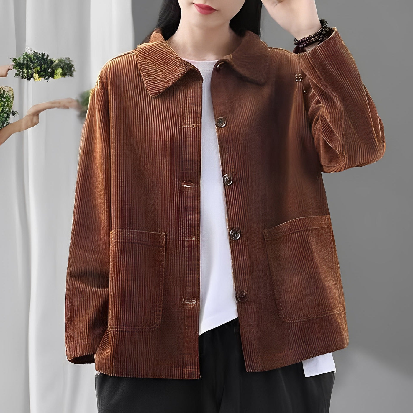 Chloe - Chaqueta de pana casual con bolsillos para mujer