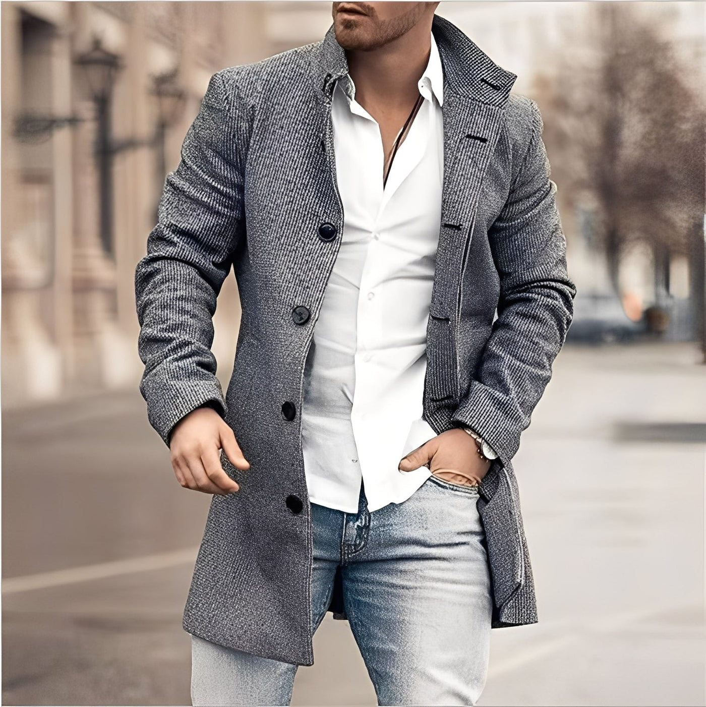 Darden - Abrigo largo de tweed casual para hombres
