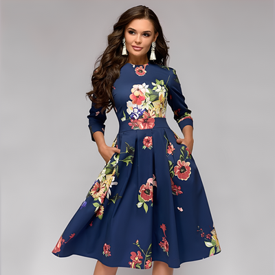 Elisabeth - Elegante vestido de manga larga con estampado floral para mujeres