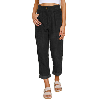 Chelsie - Pantalones de pana casuales con talle alto para mujer