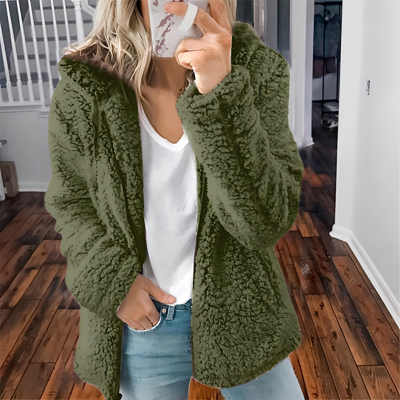 Blaire - Abrigo Casual con Capucha de Piel de Oso para Mujeres