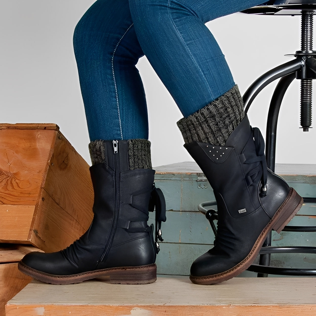 Sharalyn - Cómodas botas de invierno para mujeres a media pantorrilla