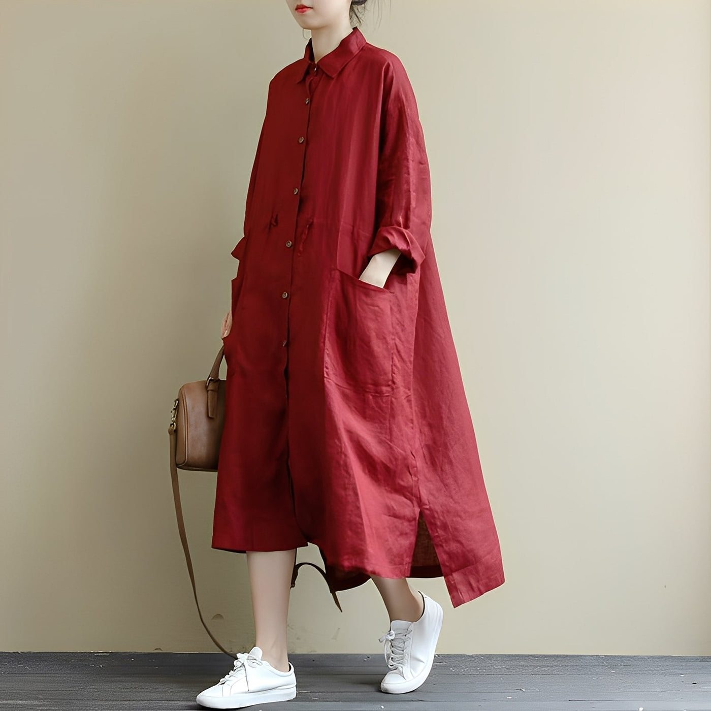 Chelsie - Maxivestido oversized con botones para mujer