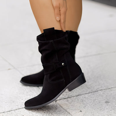 Marjorie - Botas de gamuza casuales de corte ancho para mujer