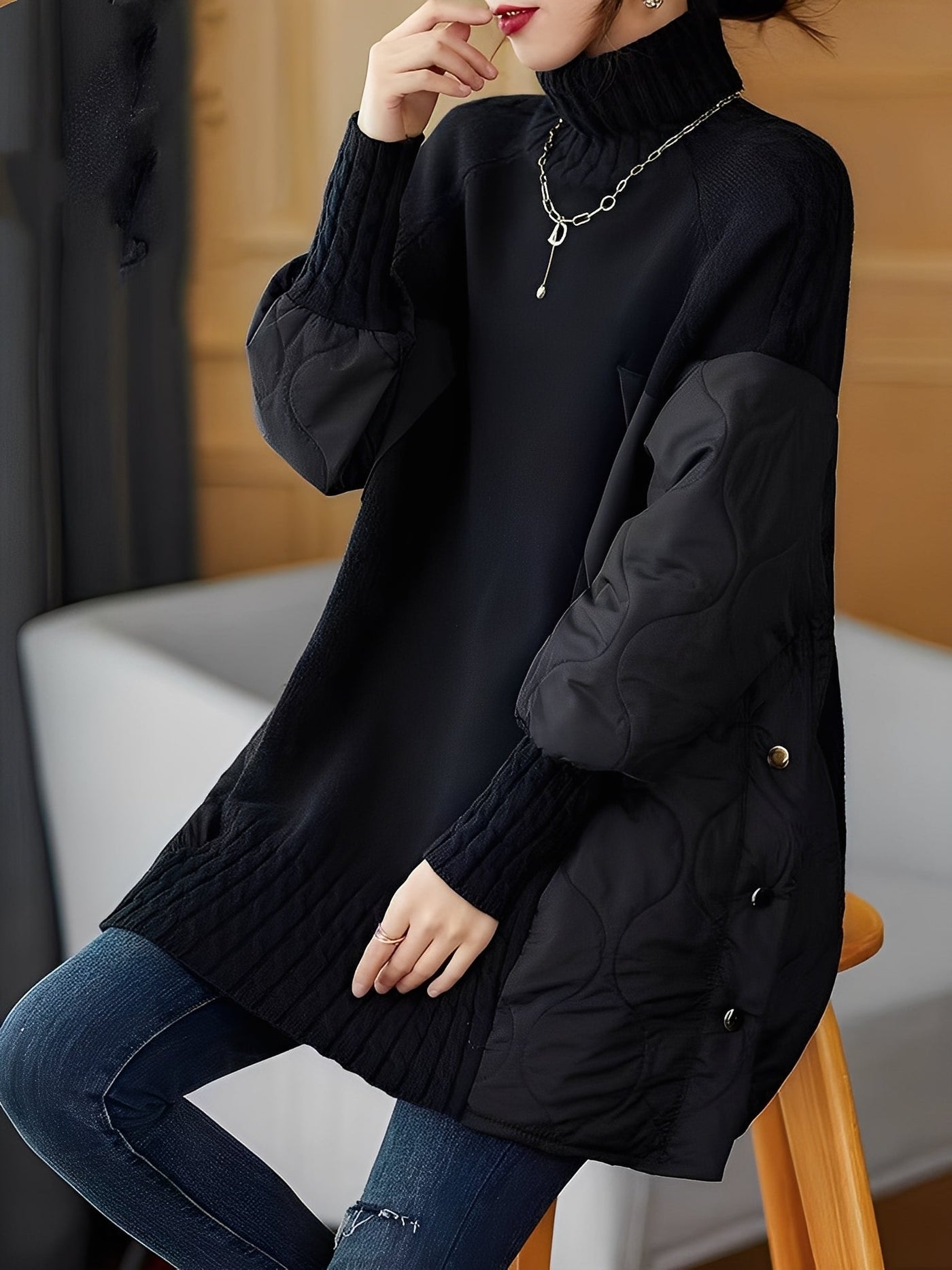 Vonda - Cómodo jersey de cuello alto para mujer