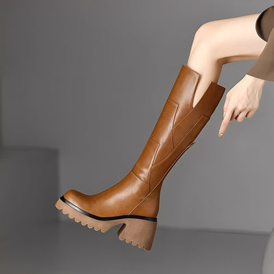 Madelaine - Botas de cuero robustas y casuales con cremallera para mujer