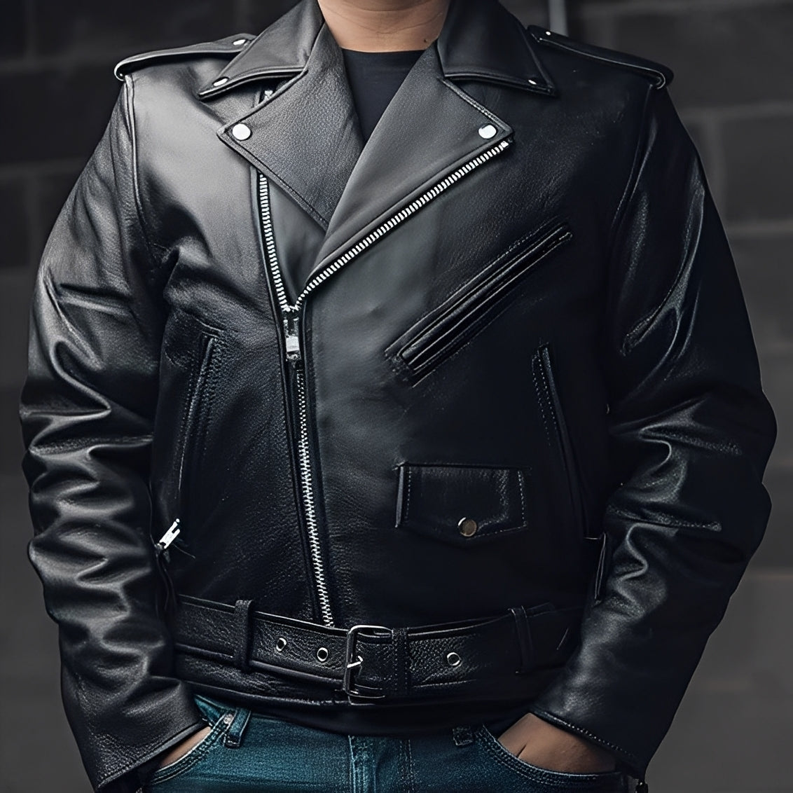 Elwin - Chaqueta de cuero con varios bolsillos para hombres