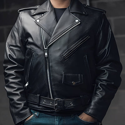 Elwin - Chaqueta de cuero con varios bolsillos para hombres
