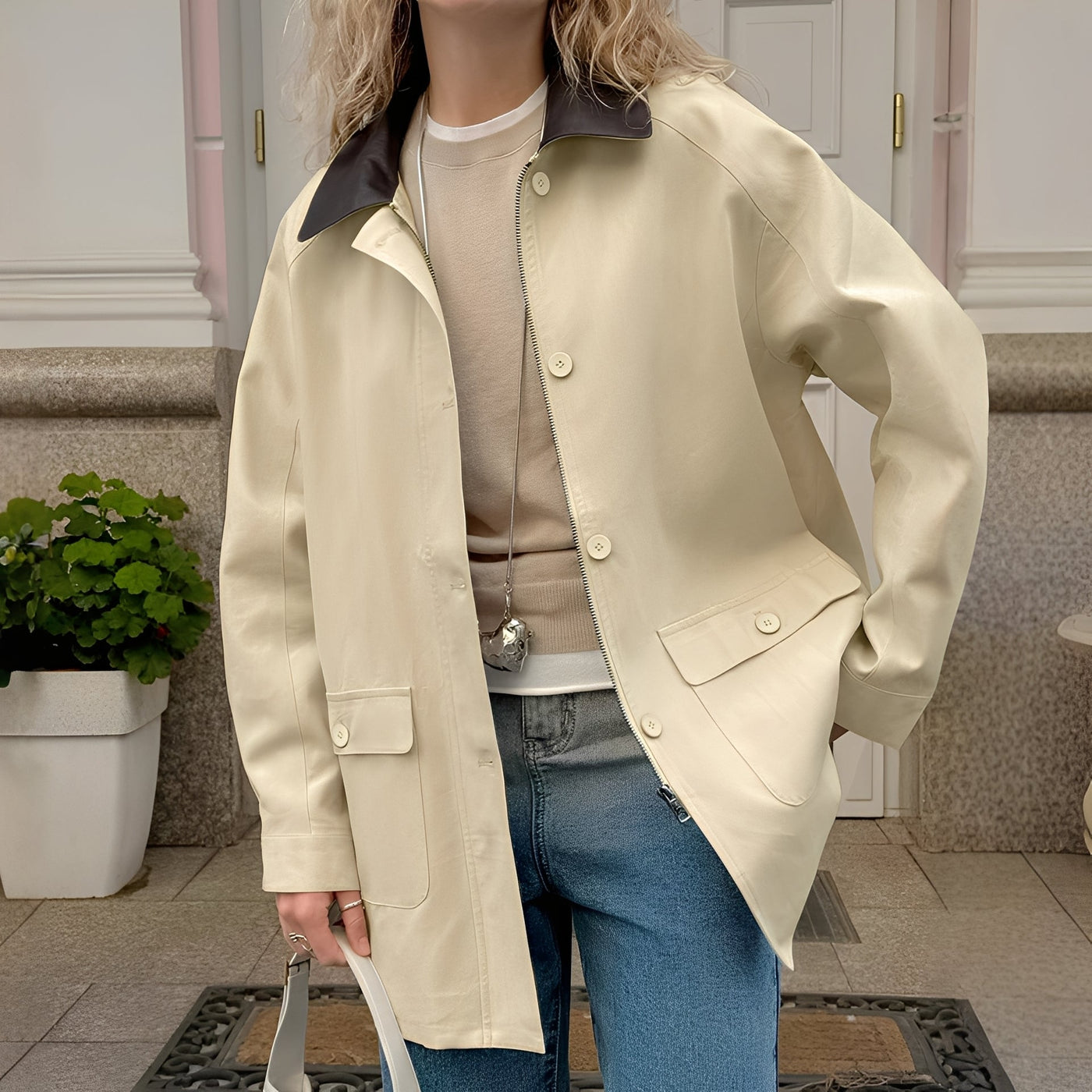 Eireen - Elegante chaqueta holgada con cuello polo para mujeres