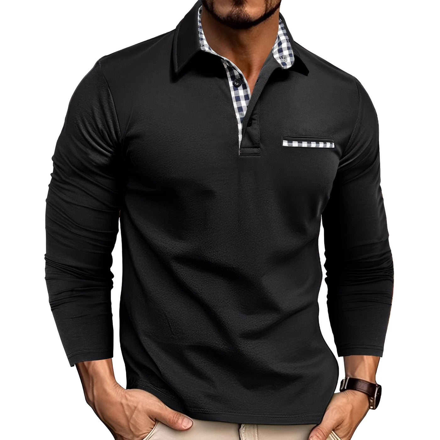 Rupert - Camisa Polo de Manga Larga Casual para Hombres