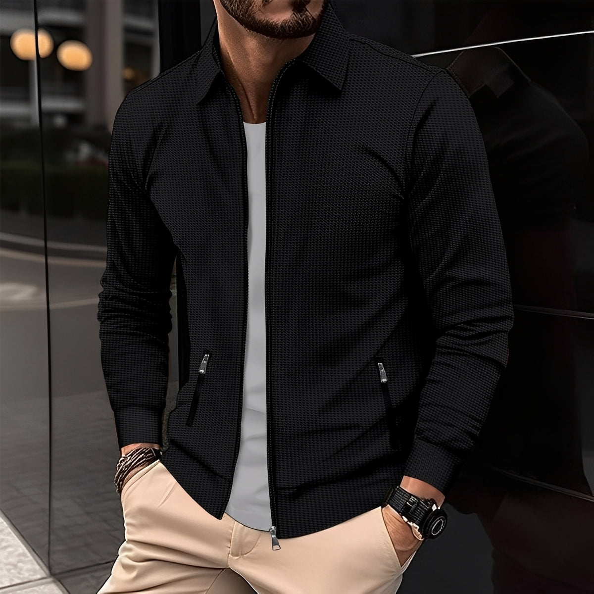 Anthony - Chaqueta moderna con bolsillos con cremallera para hombres