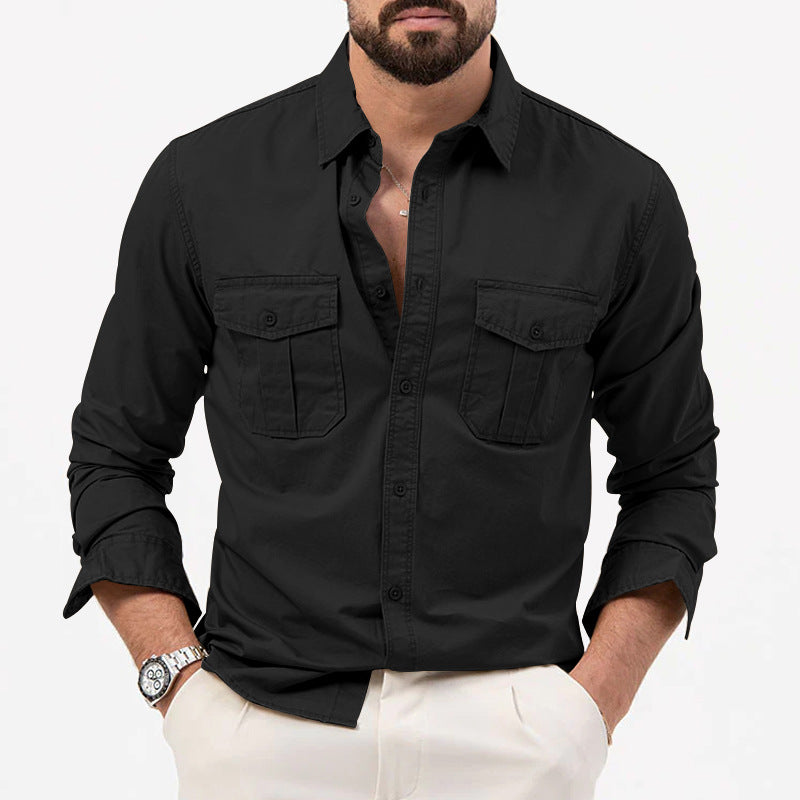 Dennis - Clásica camisa de manga larga con bolsillos para hombres