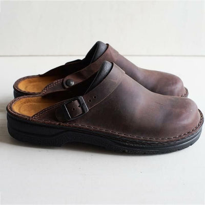 Yani - Pantuflas ortopédicas de piel para hombre color marrón con acolchado en el talón