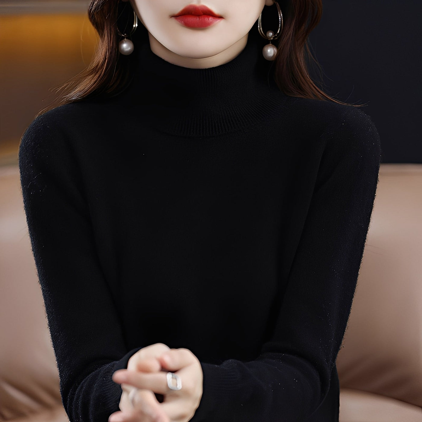 Jocelin - Suéter de Cuello Alto Ajustado para Mujeres