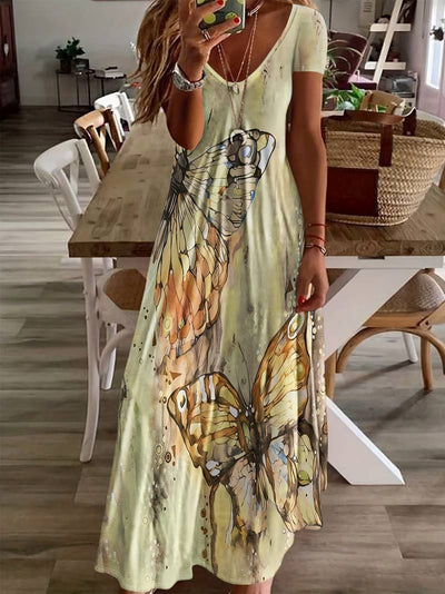 Sara - Vestido con Escote en V y Mariposas para Primavera y Verano