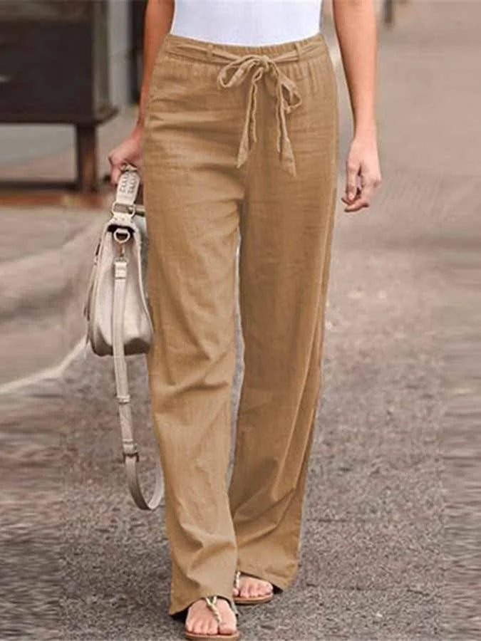 Rosanne - Cómodo Pantalón de Lino de Estilo Casual