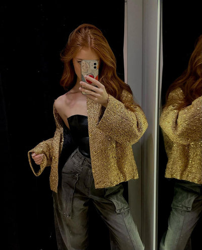 Dianna - Cazadora bomber de lentejuelas doradas