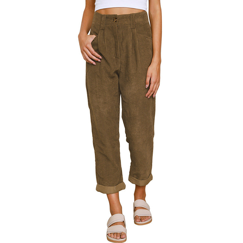 Chelsie - Pantalones de pana casuales con talle alto para mujer