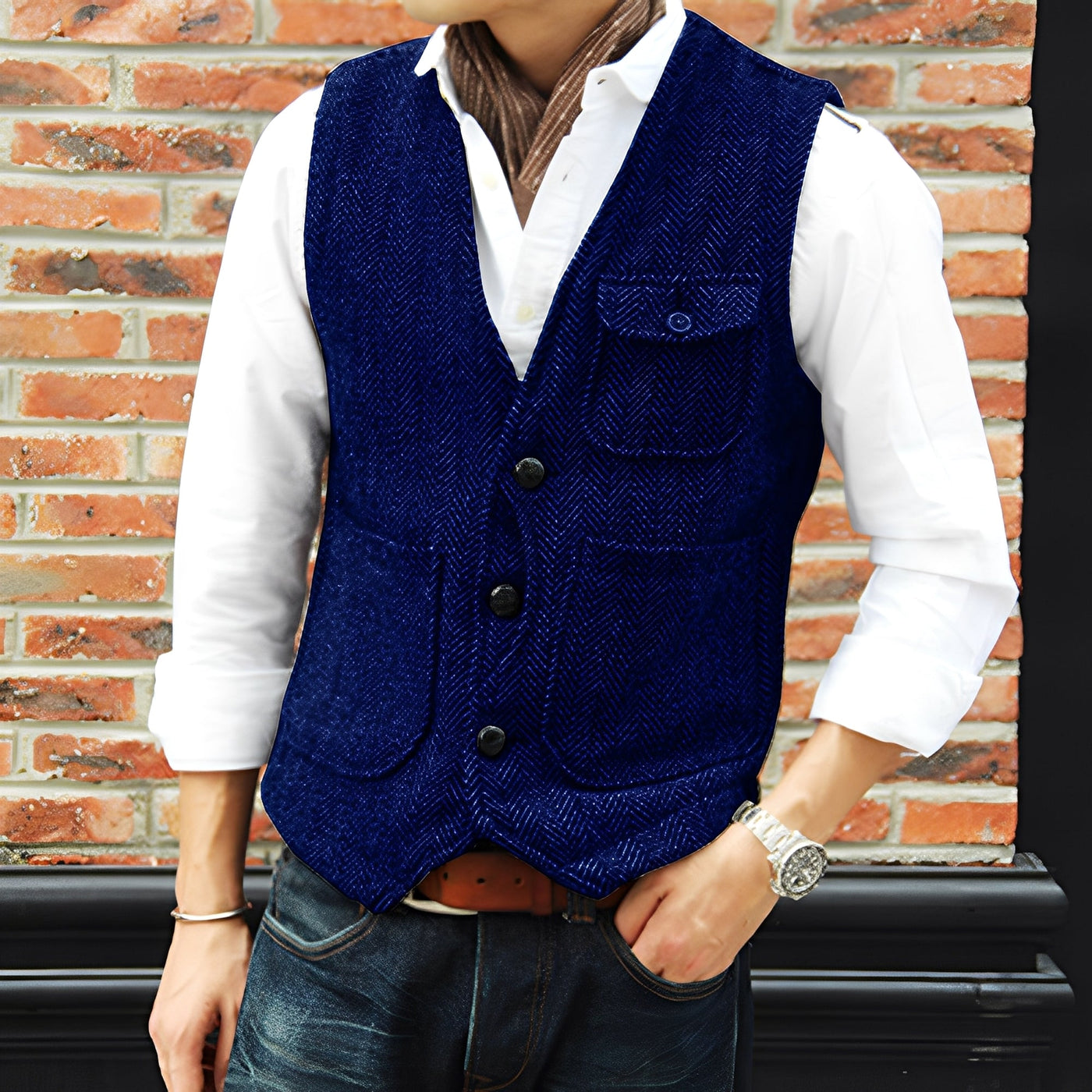 Matthew - Elegante chaleco de tweed con bolsillos para hombres