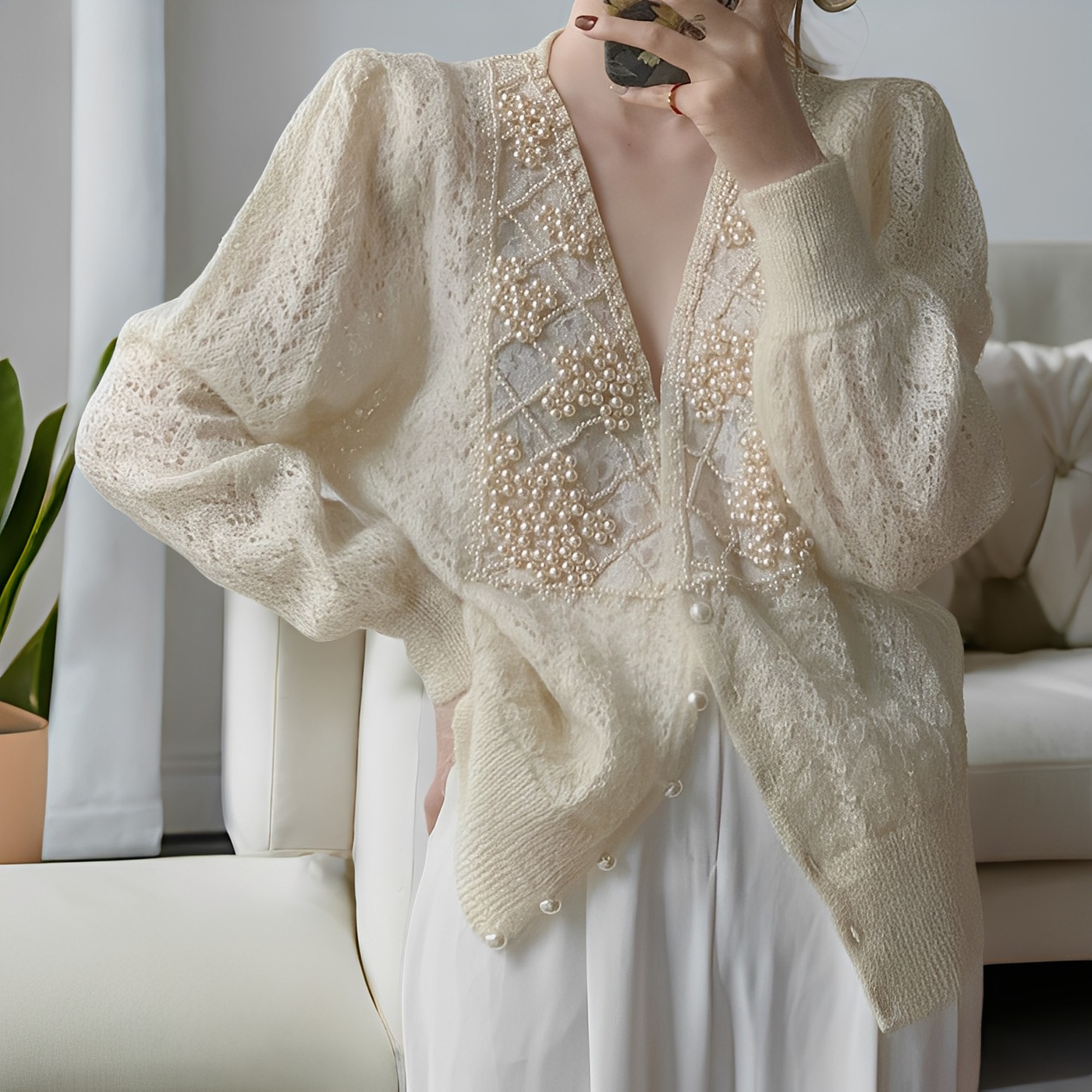 Jolie - Elegante suéter de punto con botones de nácar