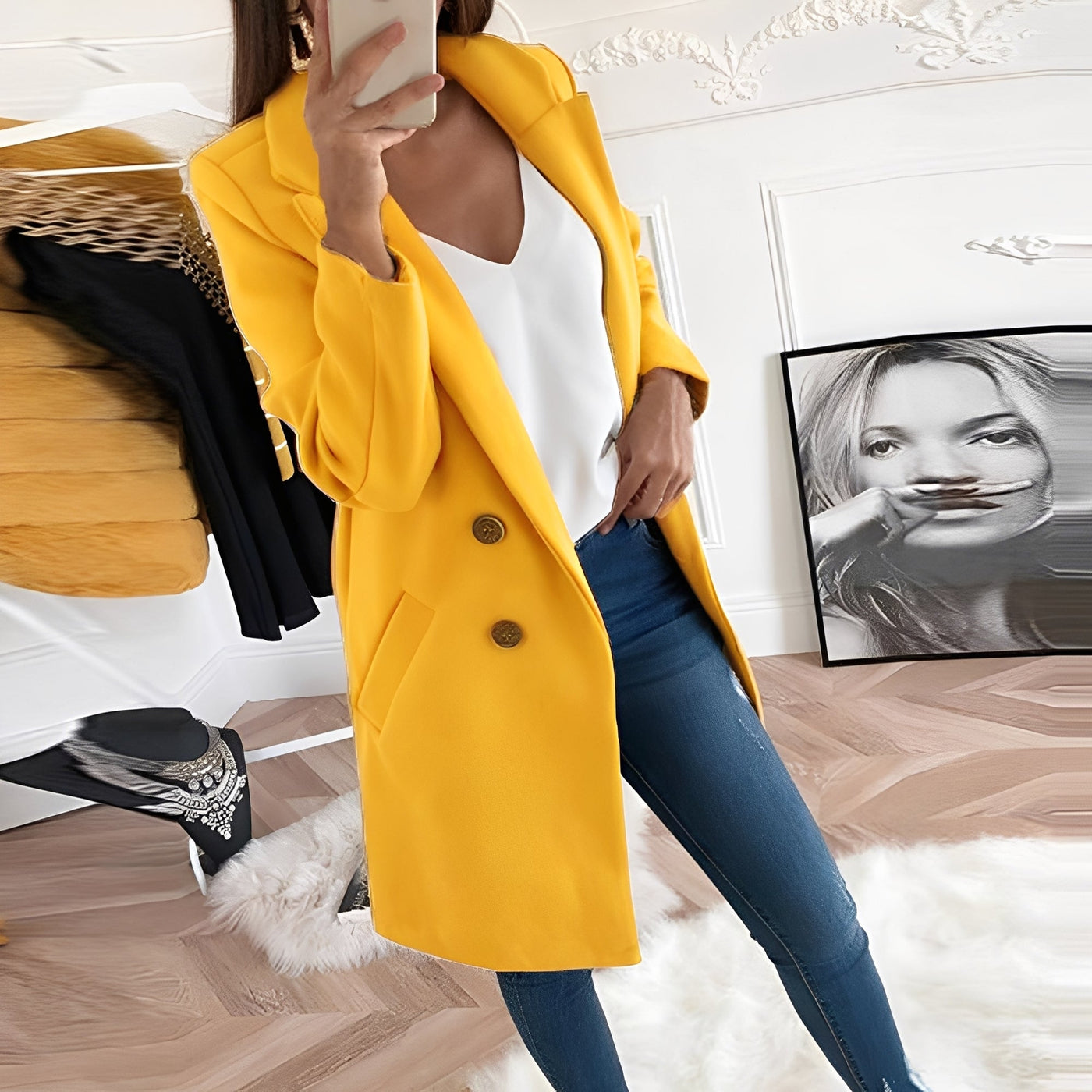 Tiffani - Elegante largo abrigo de lana para mujeres