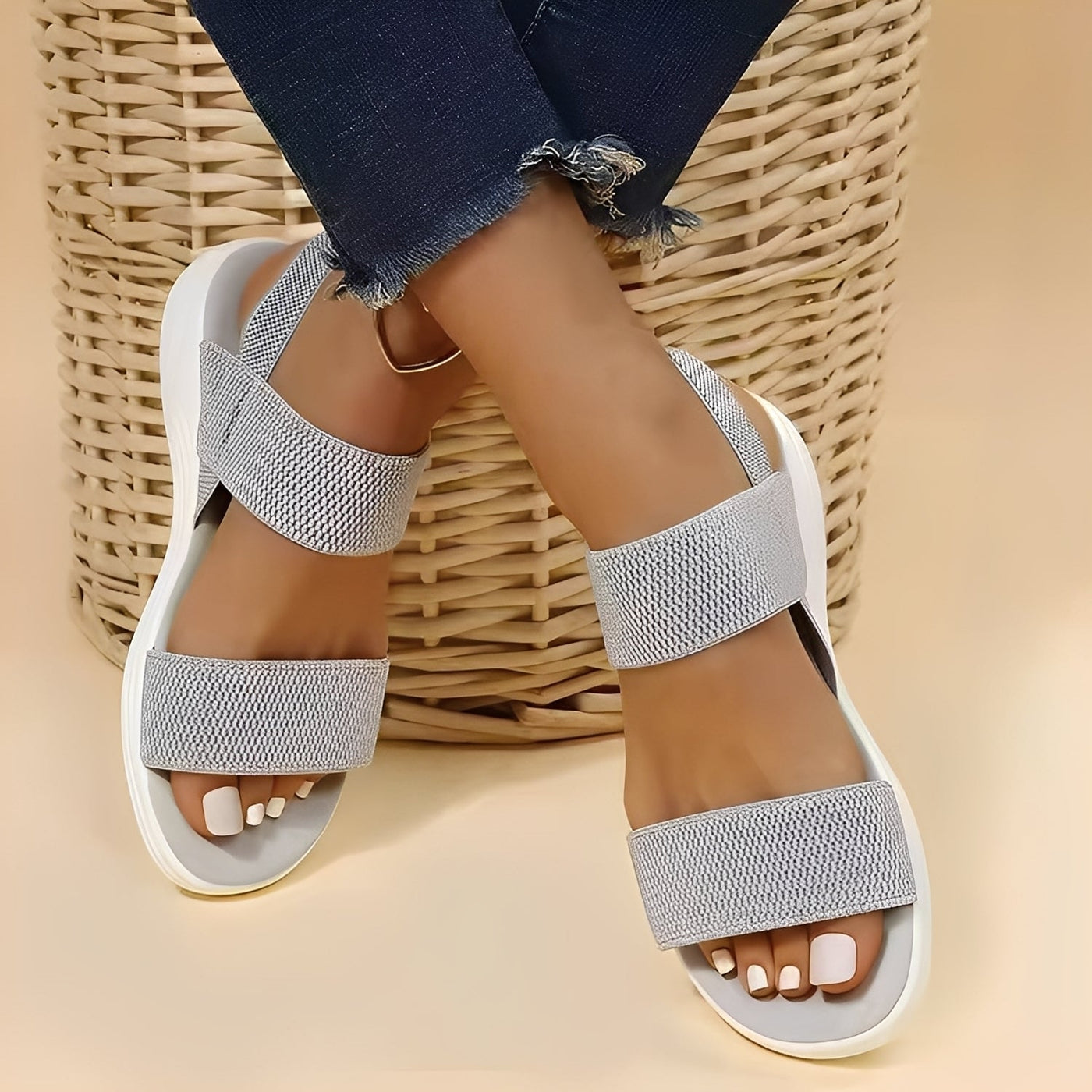Jessika - Sandalias planas casuales de Flyknit para mujer