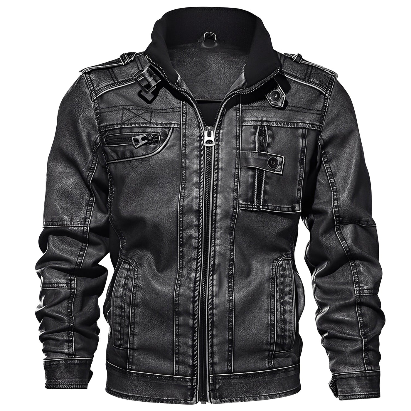 Kevin - Clásica Chaqueta de Cuero con Bolsillos para Hombres