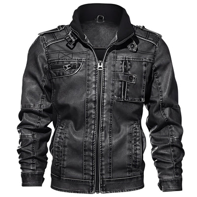 Kevin - Clásica Chaqueta de Cuero con Bolsillos para Hombres