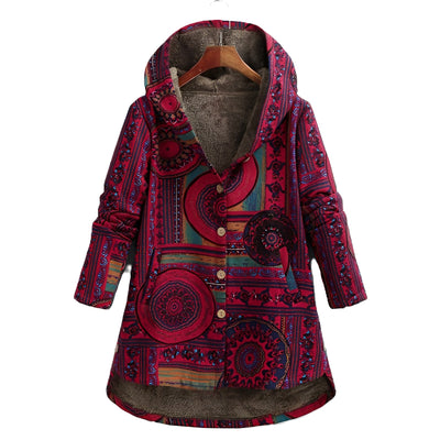 Griselda - Chaqueta con capucha con estampado floral étnico para mujeres