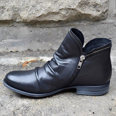 Veronica - Botas de cuero retro con cremallera para mujer