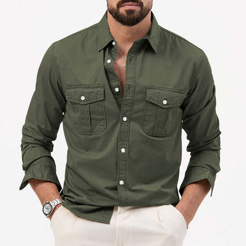 Dennis - Clásica camisa de manga larga con bolsillos para hombres