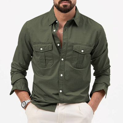 Dennis - Clásica camisa de manga larga con bolsillos para hombres