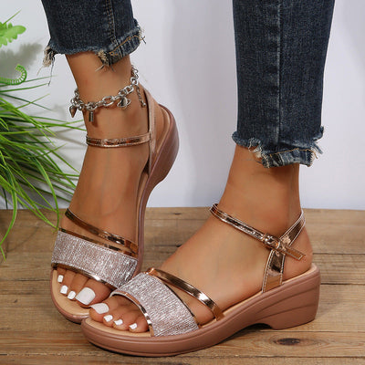 Xanthia - Sandalias casuales de cuña con punta abierta para mujeres
