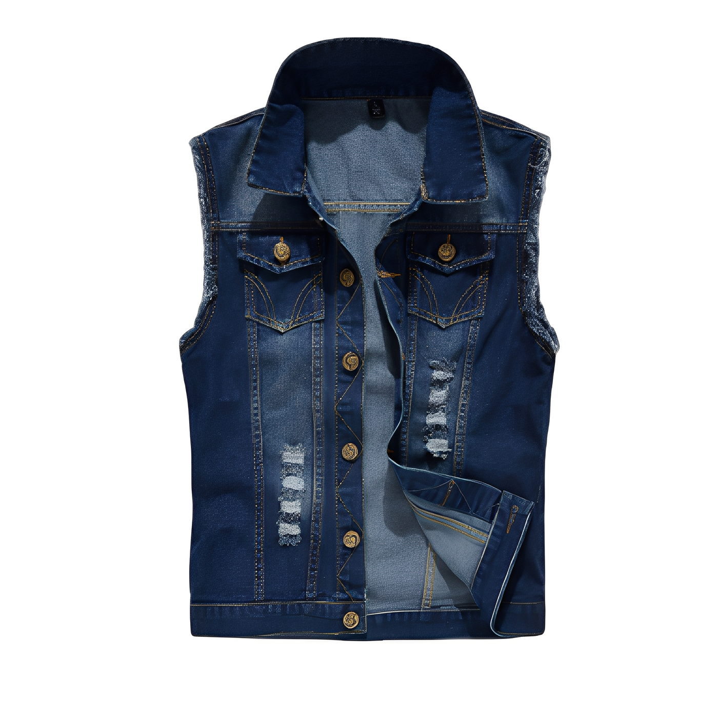 Morley - Chaleco retro de jeans con bolsillos para hombres