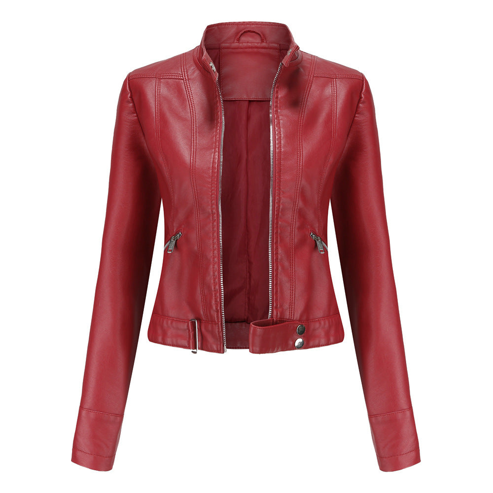 Madeline - Chaqueta de Cuero Elegante con Cuello Alto para Mujeres