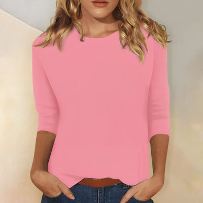 Katherina - Camiseta de manga larga casual con cuello redondo para mujer